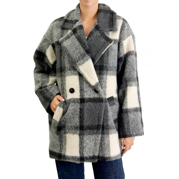 Cappotto fantasia a quadri con bottone